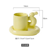 Triogift  -  Style 220ml Exquisite Rabbit Ceramic Coffee Cup Breakfast Milk Mug Dish Afternoon Camellia Tea Cup Office Home Mug Couple Gift