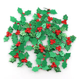 Triogift 100pcs Table Decoration Holly Berries and Leaves Appliques for Christmas Decoration ,Stick-on DIY  Laser Green Color