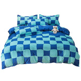 Triogift Blue Checker Bedding Set