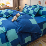 Triogift Blue Checker Bedding Set