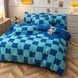 Triogift Blue Checker Bedding Set