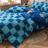 Triogift Blue Checker Bedding Set