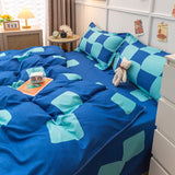 Triogift Blue Checker Bedding Set