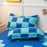 Triogift Blue Checker Bedding Set