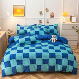 Triogift Blue Checker Bedding Set