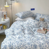 Triogift Blue Flowers Pattern Print Bedding Set