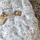 Triogift Blue Flowers Pattern Print Bedding Set