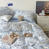 Triogift Blue Flowers Pattern Print Bedding Set