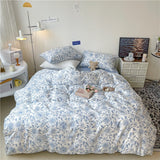 Triogift Blue Flowers Pattern Print Bedding Set