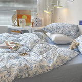 Triogift Blue Flowers Pattern Print Bedding Set