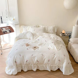 Triogift Coquette Roses Ruffle Duvet Cover & Sham Set