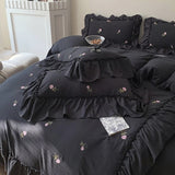 Triogift Coquette Roses Ruffle Duvet Cover & Sham Set