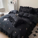 Triogift Coquette Roses Ruffle Duvet Cover & Sham Set