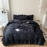 Triogift Coquette Roses Ruffle Duvet Cover & Sham Set