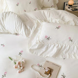 Triogift Coquette Roses Ruffle Duvet Cover & Sham Set