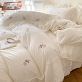 Triogift Coquette Roses Ruffle Duvet Cover & Sham Set