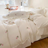 Triogift Coquette Roses Ruffle Duvet Cover & Sham Set