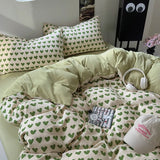 Triogift Little Green Hearts Pattern Bedding Set