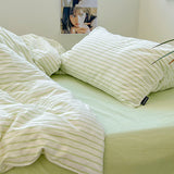 Triogift Refreshing Stripes Lime Green Bedding Set