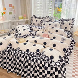 Triogift Polka Dot Kawaii Checkered Ruffle Bedding Set