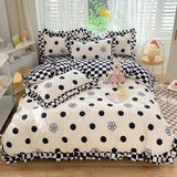 Triogift Polka Dot Kawaii Checkered Ruffle Bedding Set