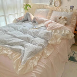 Triogift Kawaii Pastel Plaid Ruffle Bedding Set