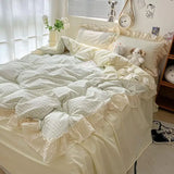 Triogift Kawaii Pastel Plaid Ruffle Bedding Set