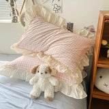 Triogift Kawaii Pastel Plaid Ruffle Bedding Set