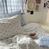 Triogift Light Blue Tiny Flowers Cotton Bedding Set