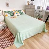 Triogift Light Green Checkered Daisies Bedding Set