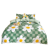 Triogift Light Green Checkered Daisies Bedding Set