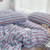 Triogift Minimalist Red Striped Light Blue Bedding Set