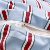 Triogift Minimalist Red Striped Light Blue Bedding Set