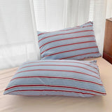 Triogift Minimalist Red Striped Light Blue Bedding Set