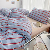 Triogift Minimalist Red Striped Light Blue Bedding Set