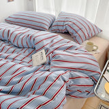 Triogift Minimalist Red Striped Light Blue Bedding Set