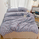 Triogift Minimalist Red Striped Light Blue Bedding Set