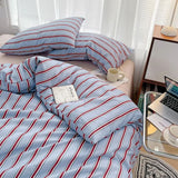 Triogift Minimalist Red Striped Light Blue Bedding Set