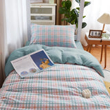 Triogift Pastel Blue Plaid Dorm Bedding Set