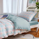 Triogift Pastel Blue Plaid Dorm Bedding Set