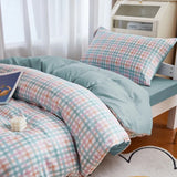 Triogift Pastel Blue Plaid Dorm Bedding Set