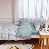 Triogift Pastel Blue Plaid Dorm Bedding Set