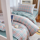 Triogift Pastel Blue Plaid Dorm Bedding Set