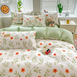 Triogift Orange Flowers Cute Bedding Set