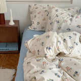 Triogift Soft Pastel Blue Floral Print Bedding Set