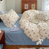 Triogift Soft Pastel Blue Floral Print Bedding Set