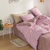 Triogift Mini Plaid Print Pastel Bedding Set