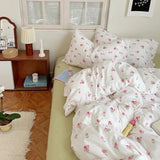 Triogift Soft Pastel Tulip Floral Print Bedding Set