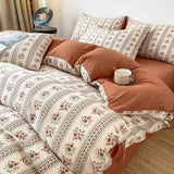 Triogift Retro Brown Floral Print Bedding Set