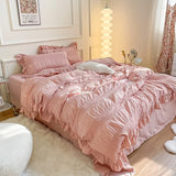 Triogift Ruffled Seersucker Cute Bedding Set